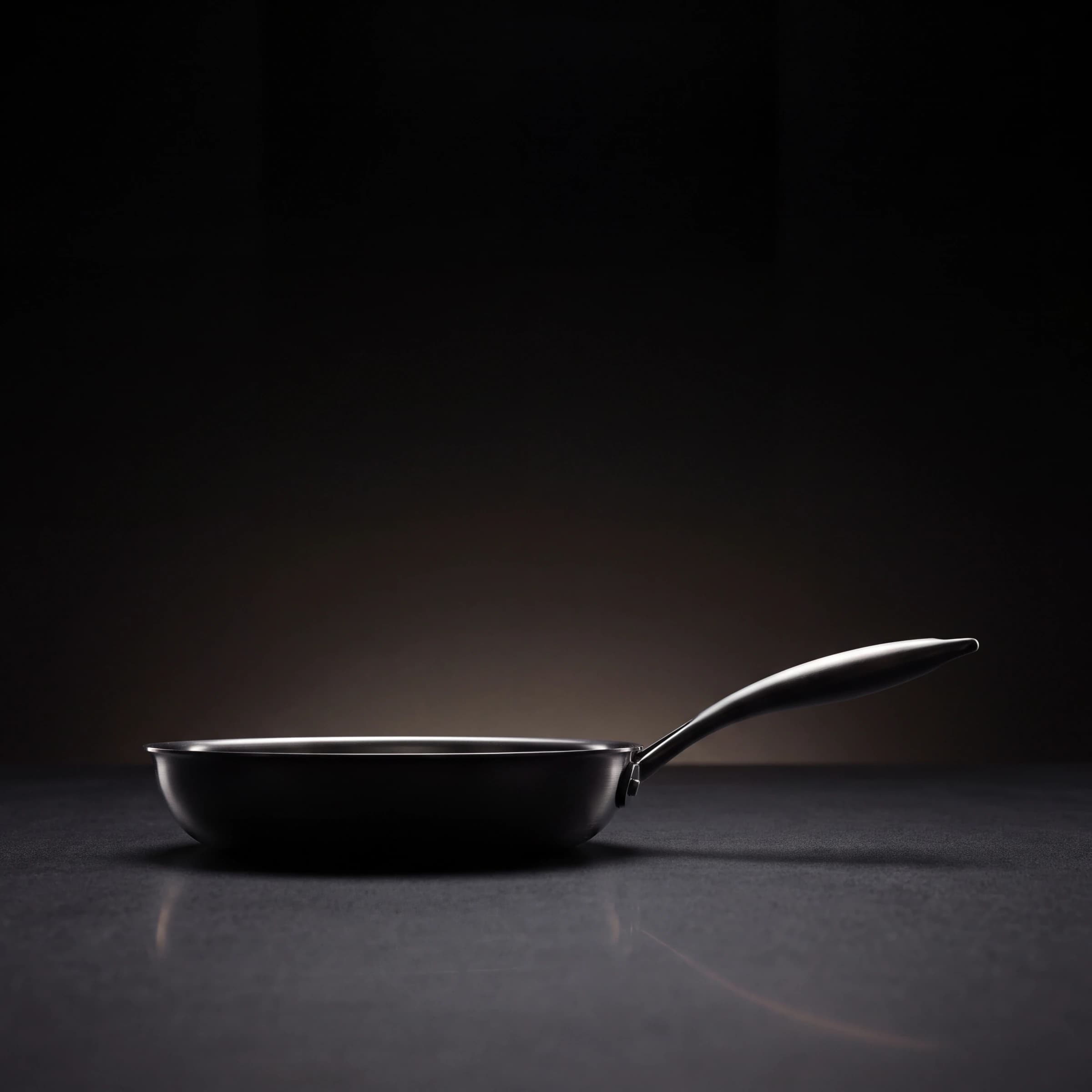 Side profile of the titanium pan on a dark surface