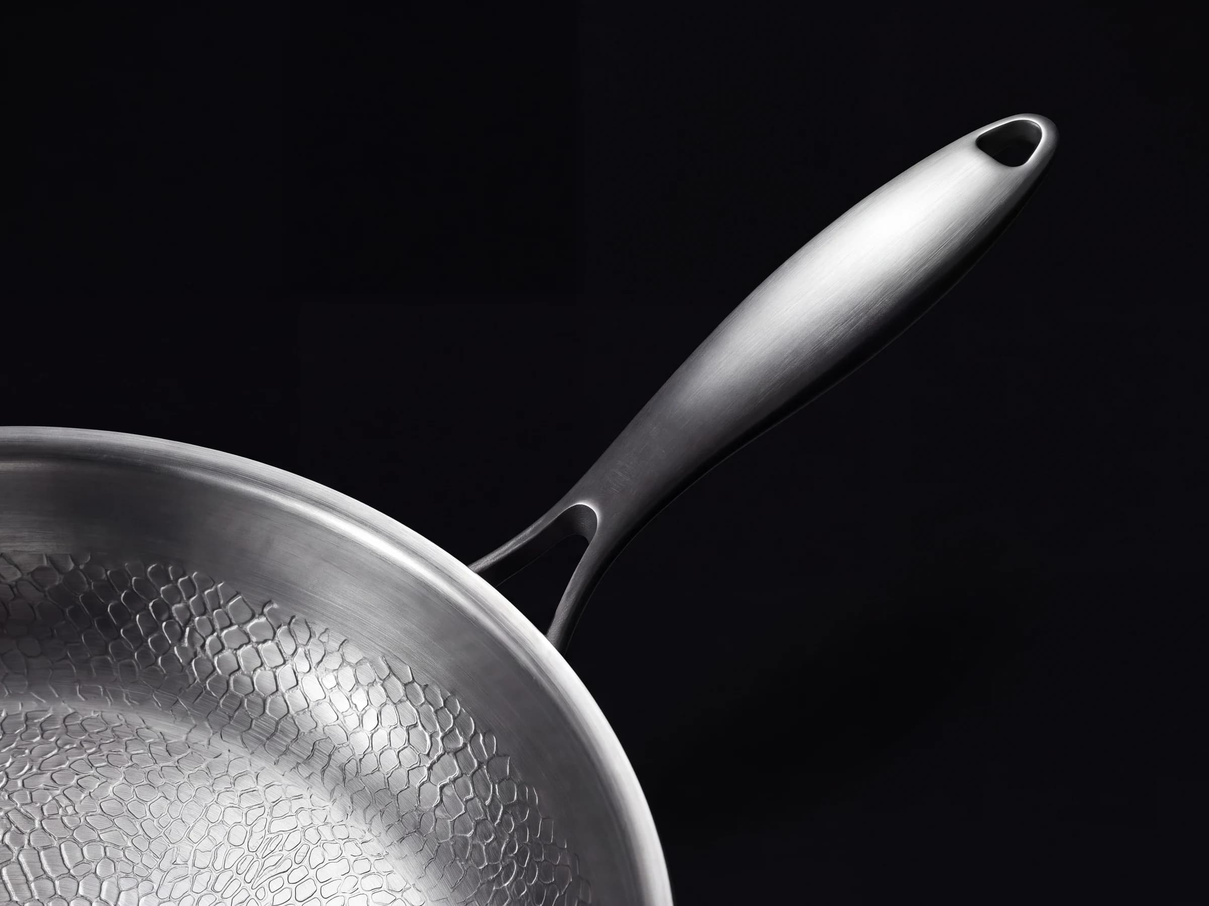 Detail of the handle and where it meets the pan body